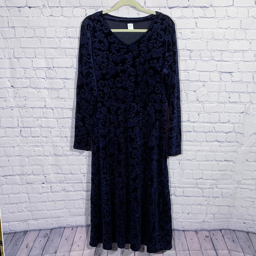 Velvet Burnout Womens Maxi Length Dress Navy Size XL Whimsigoth Fairy Grunge
